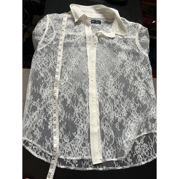 Vintage Y2K Gap Sheer White Lace Button Up Collared Blouse - Picture 5 of 6